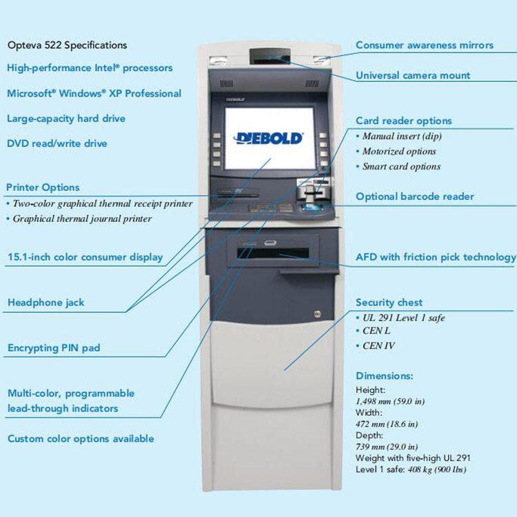Diebold Opteva 522 Lobby Cash Dispenser Complete ATM Machine